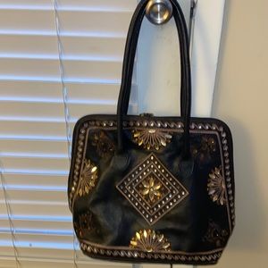 Laura Ashley Black and Gold Embellished Shoulder Bag